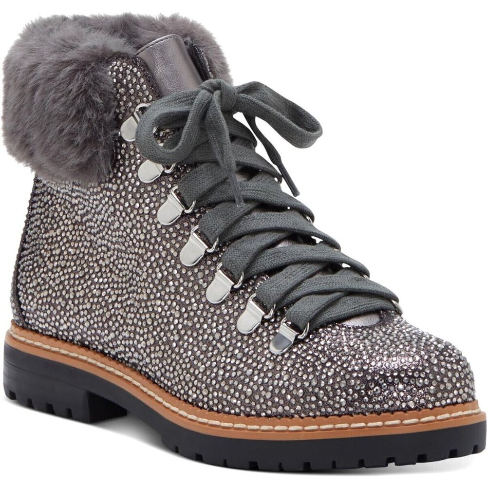 INC Womens Pravale 3 Embellished Lace-Up Boot Shoes Pewter 9M